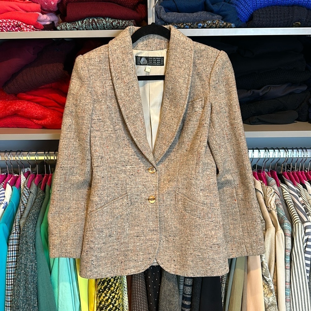 Unbranded vintage speckled tan 100% wool blazer size 7/8